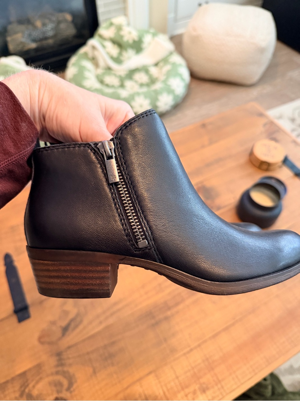 Lucky Brand Basel Bootie Black Leather Zip Ankle Booties | 5